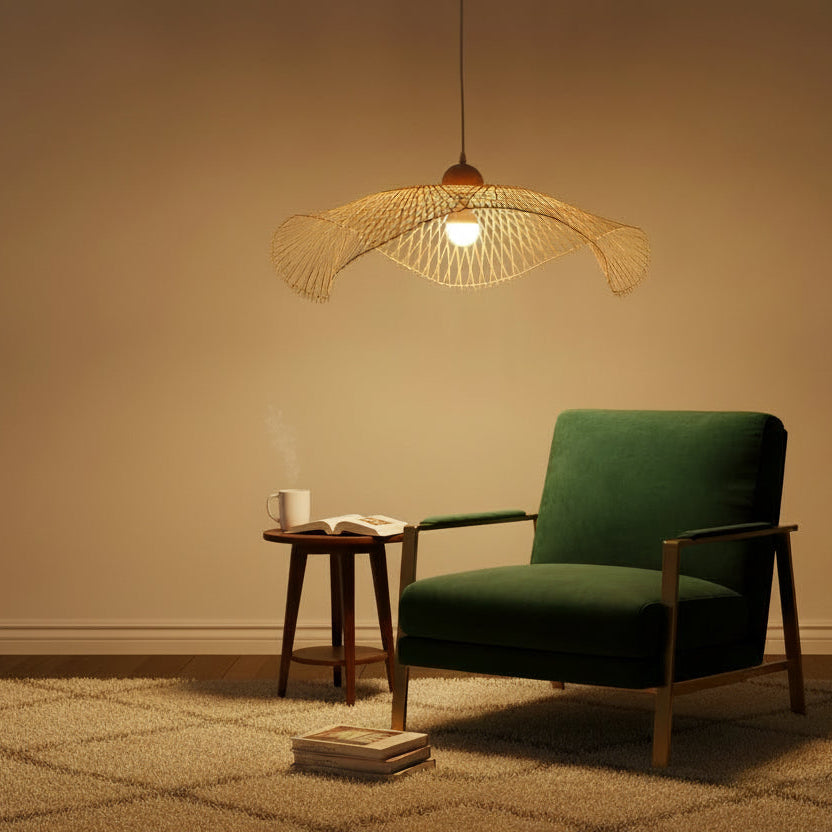 Hand-Woven Bamboo Wave Pendant