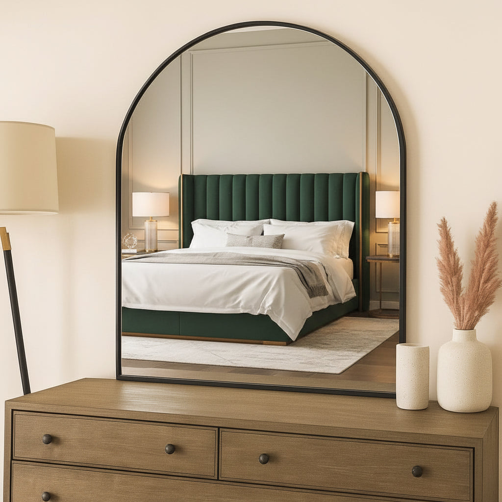 Akiko - Black Metal Arched Mirror - 120cm x 95cm-0
