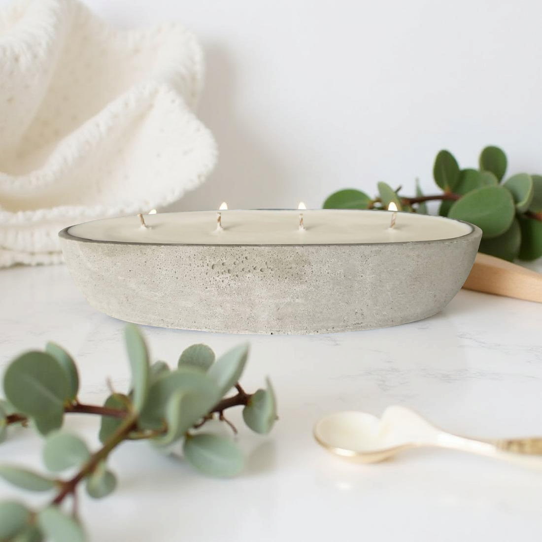 Multi Wick Concrete Oval Loaf Bowl Candle-1