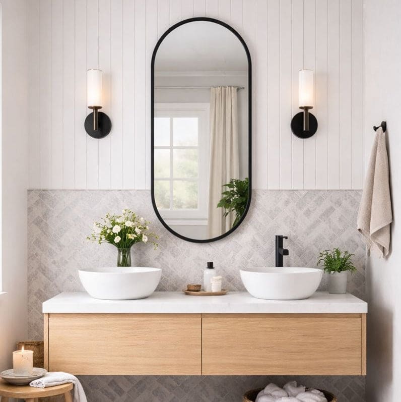 Black Metal Oval Mirror