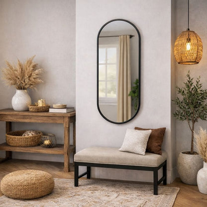 Black Metal Oval Mirror