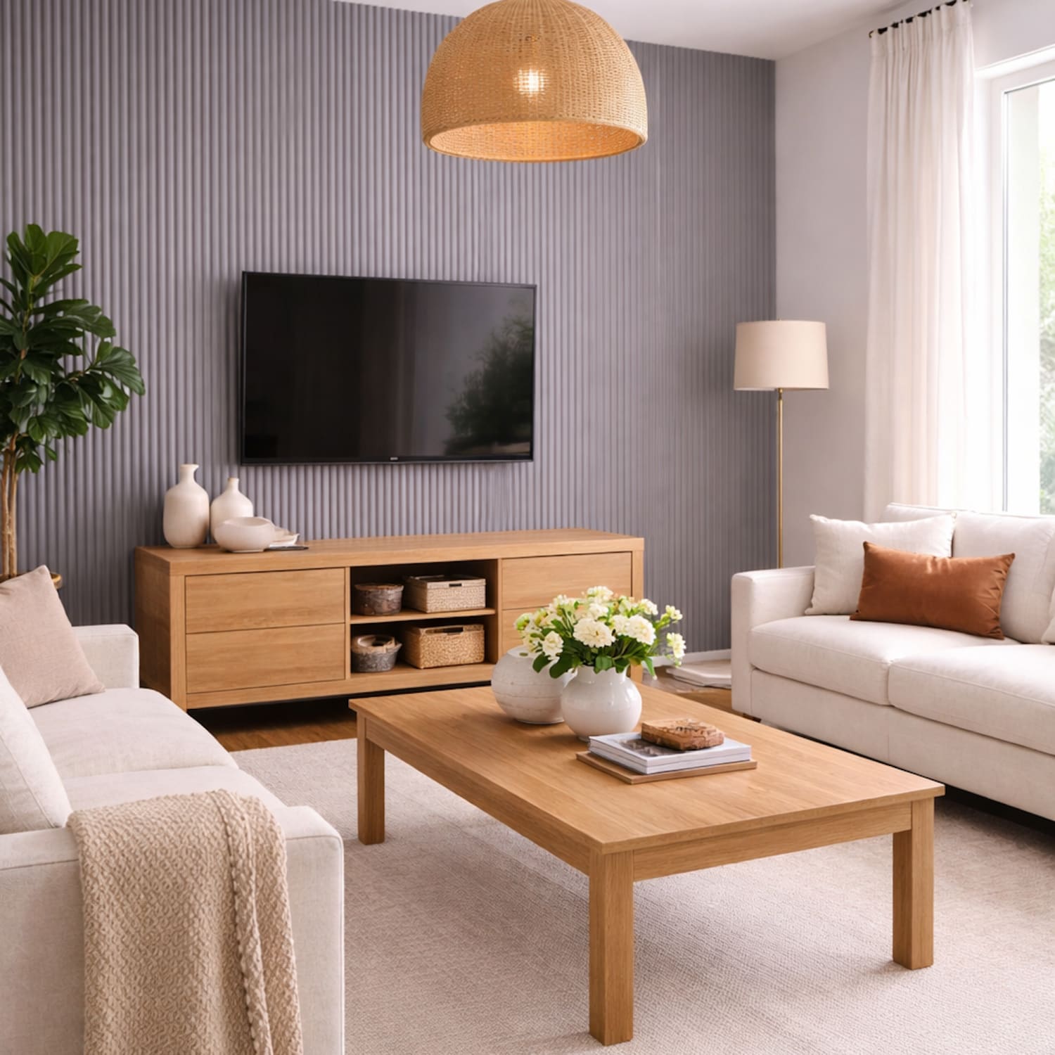 Large Fluted Wall Panels in Purple Heather - 240cm x 60cm-1