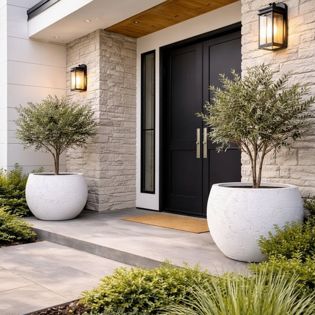 Orbello | White Mist – 70cm Extra Large Concrete Sphere Planter – 207L Round Plant Pot-1