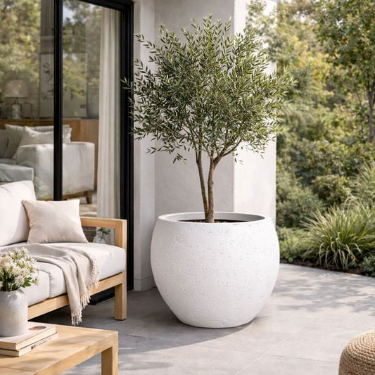 Orbello | White Mist – 70cm Extra Large Concrete Sphere Planter – 207L Round Plant Pot-0