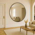 XL Round Black Metal Circle Mirror