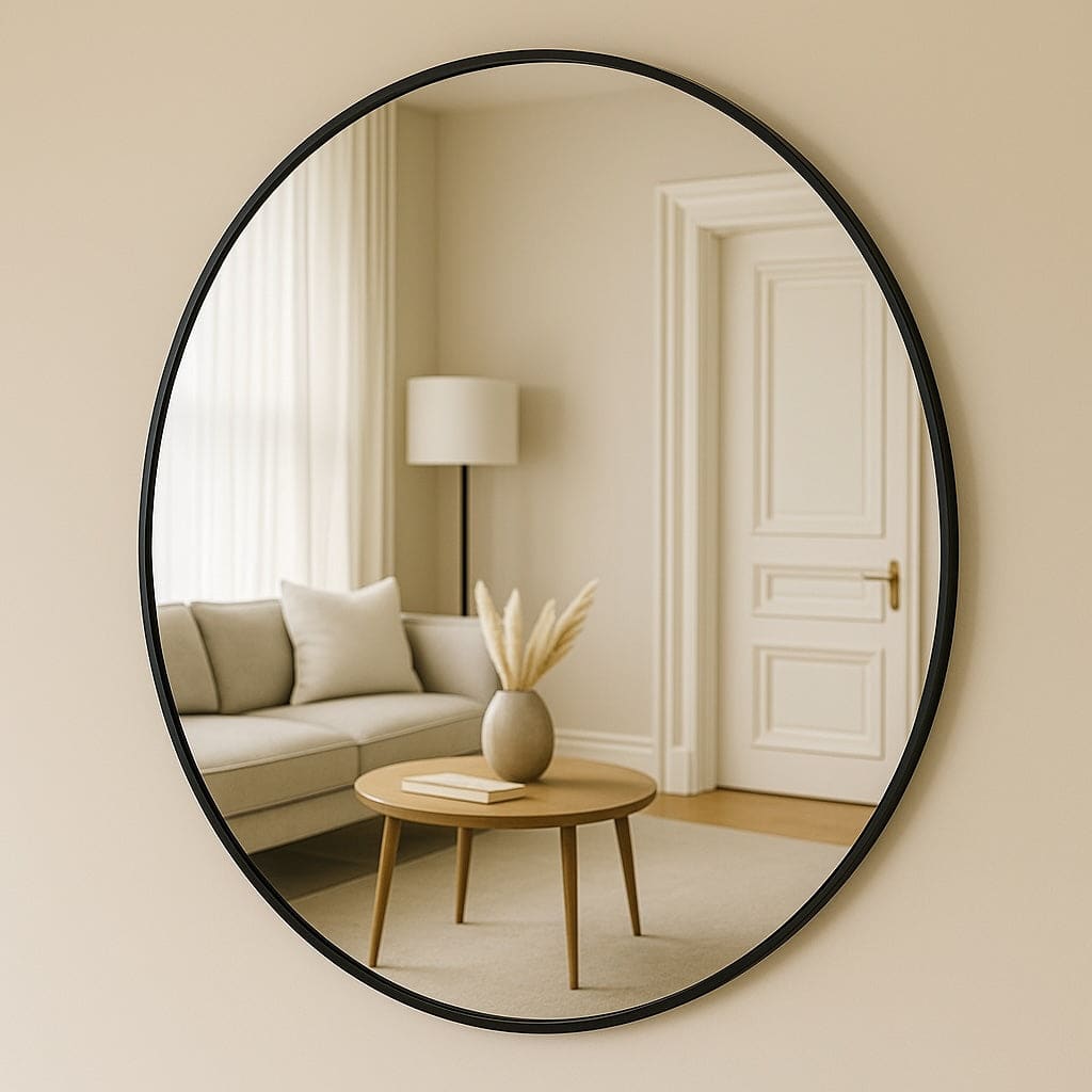 XL Round Black Metal Circle Mirror